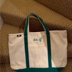 L.L. Bean Cream and Green Tote Bag brand new!